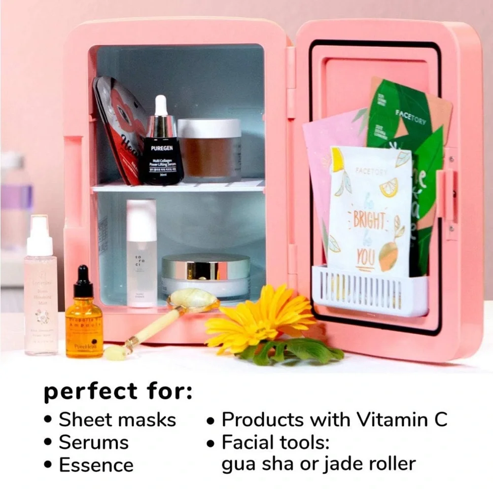 FACETORY Portable Coral Beauty Fridge with Heat and Cool Capacity New